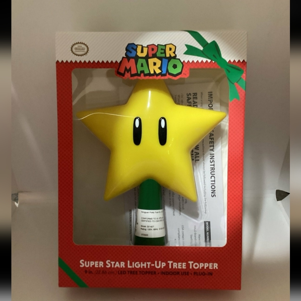 Super Mario Tree Topper Super Star Gen 2 Light Up Plug In 9"
